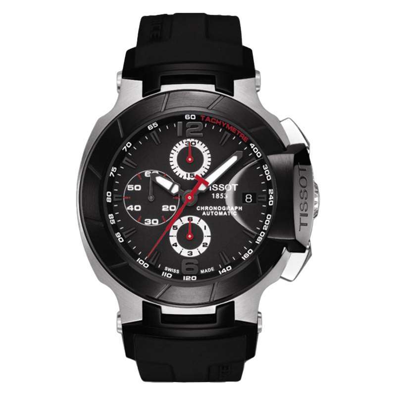 Jam Tangan Pria TISSOT T RACE T048.427.27.057.00 Automatic Chronograph Black Dial Black Rubber Strap