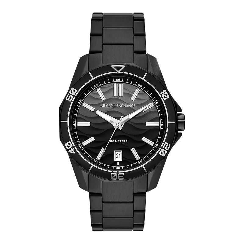Jam Tangan Pria Armani Exchange AX1952 Men Black Wave Inspired Textured  Dial Black Stainless Steel Strap