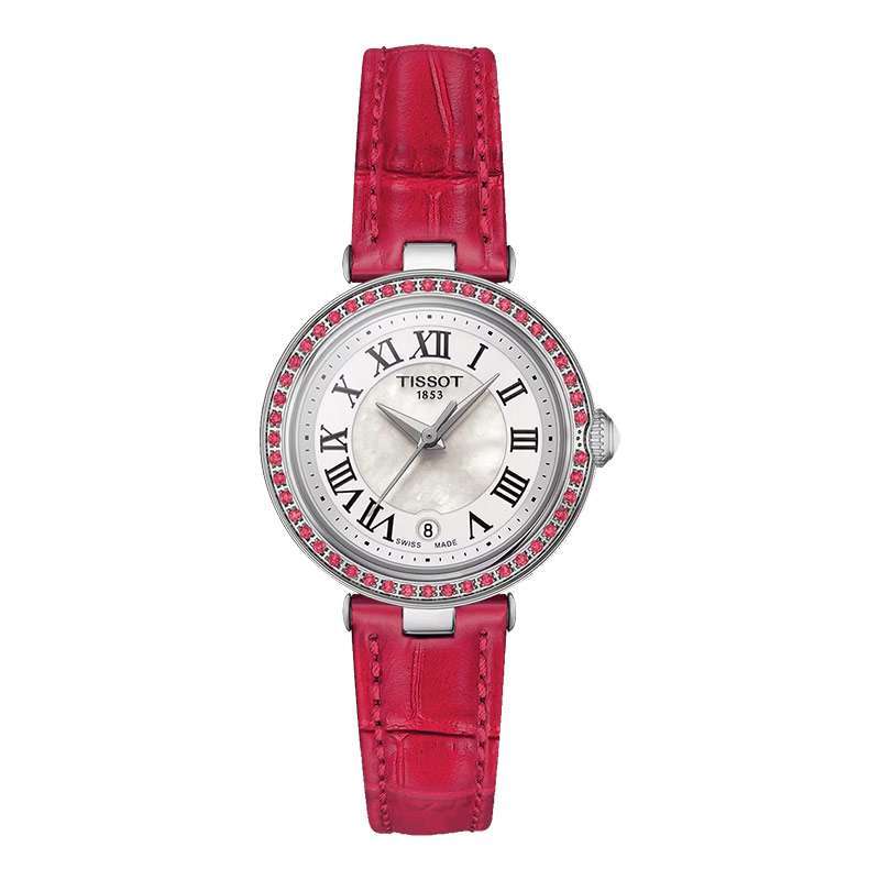 Jam Tangan Wanita TISSOT T-Lady Bellissima White Mother  Of Pearl Dial Pink Leather Strap