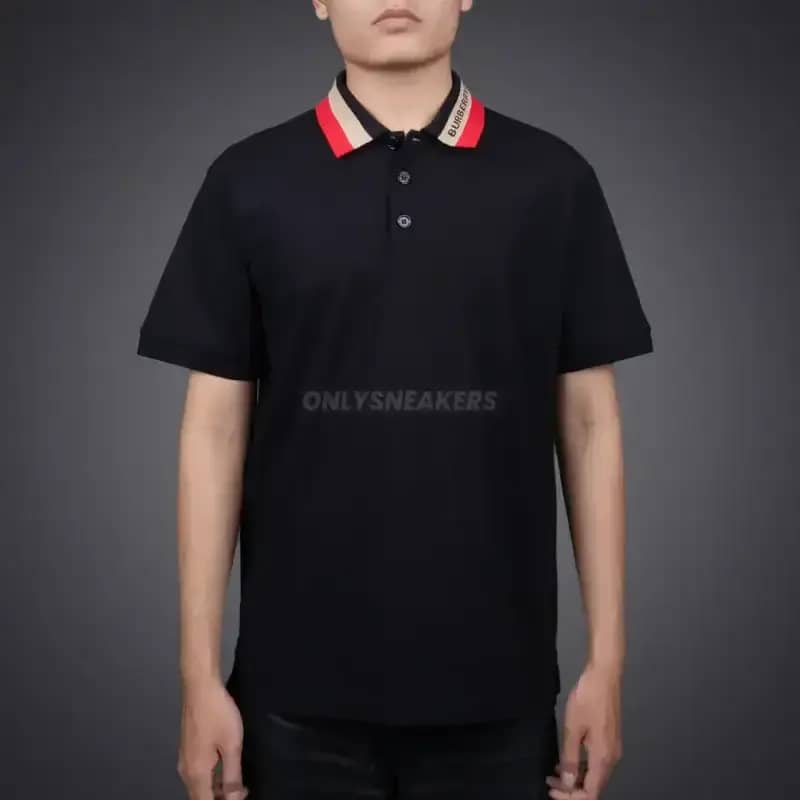 BURBERRY LOGO DETAIL COTTON PIQUE POLO SHIRT BLACK (100% AUTHENTIC)