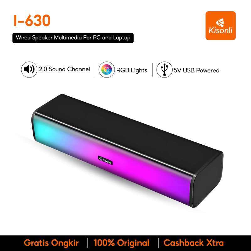 KISONLI i-630 Speaker Bluetooth dengan RGB Colorful Light dan USB Plug, Ideal untuk Komputer dan Handphone di Rumah dan Kantor