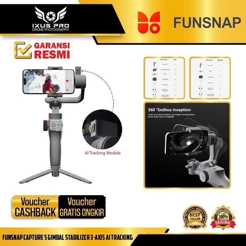 Promo Funsnap Capture 5 Exclusive Set Gimbal Stabilizer 3-axis Ai ...