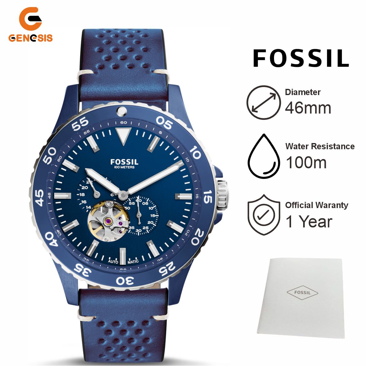 Promo Jam Tangan Pria Fossil Me3149 Men Crewmaster Sport Automatic Blue Skeleton Dial Blue Leather Strap Diskon 76 Di Seller Toko Genesis Surabaya Official Store Toko Genesis Surabaya Kota Surabaya Bl...