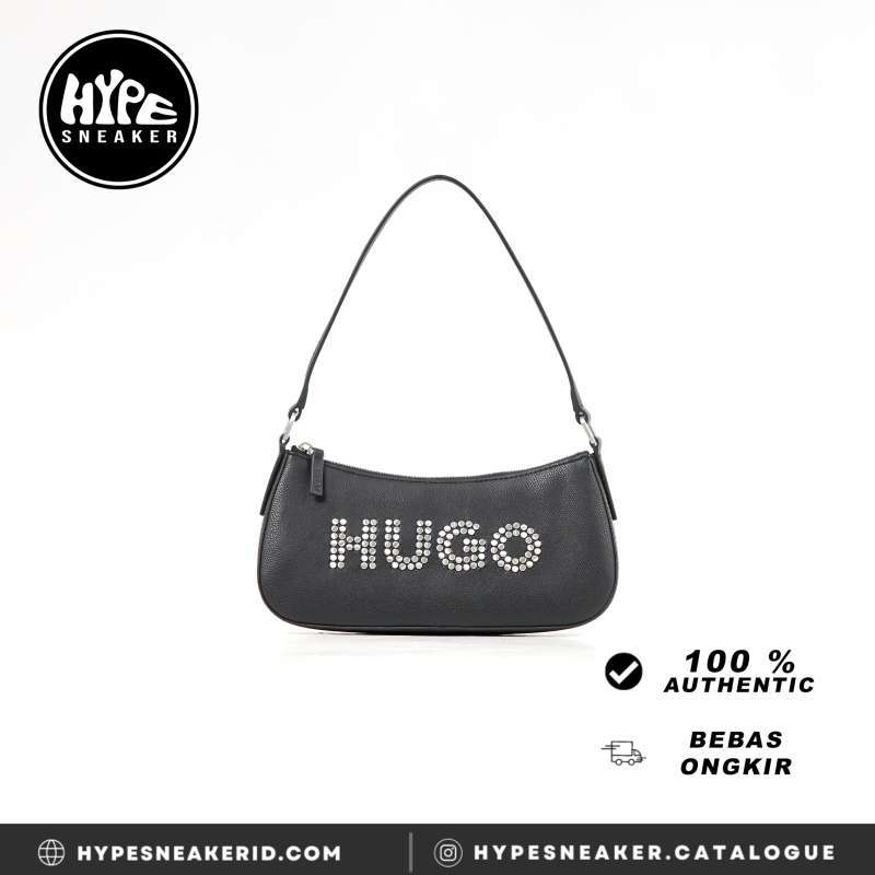 Tas HUGO BOSS HUGO TEXT RHINESTONE SILVER BLACK HOBO BAG 100 ORIGINAL