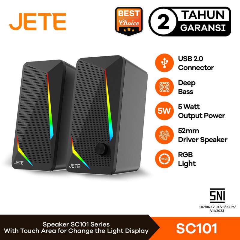 JETE SC101 Bluetooth Speaker for PCs and Laptops with 5W Power and RGB LED Light, Compact Design, and USB Power. Perfect for Dynamic Audio Needs
