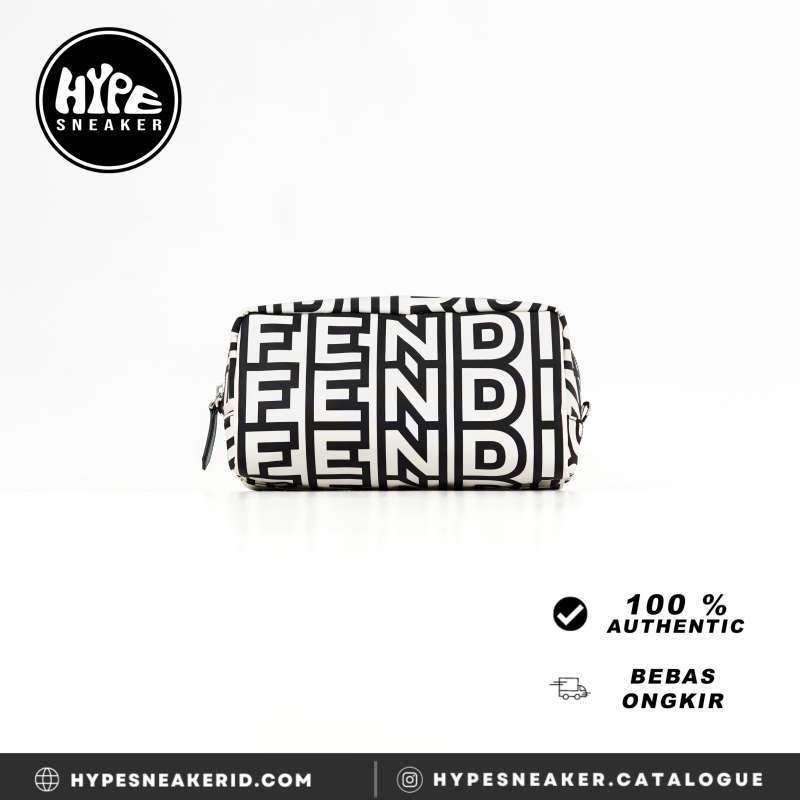 Tas FENDI ROMA ALL OVER BLACK WHITE POUCH 100 ORIGINAL
