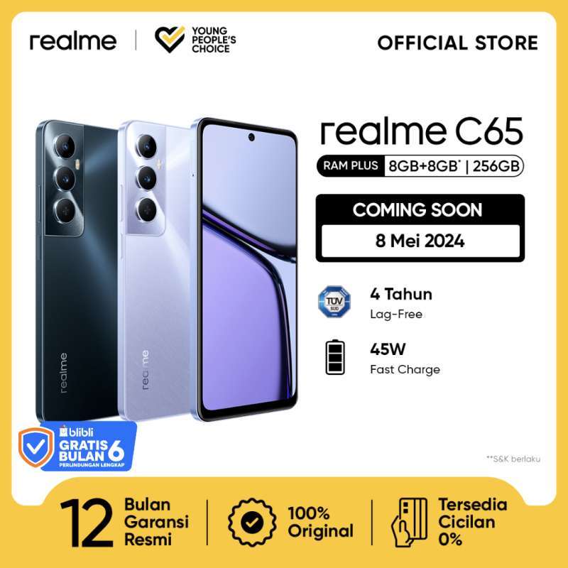 Jual Realme C65 8gb+8gb*|256gb (tuv Sud 4 Tahun Lag-free | 45W