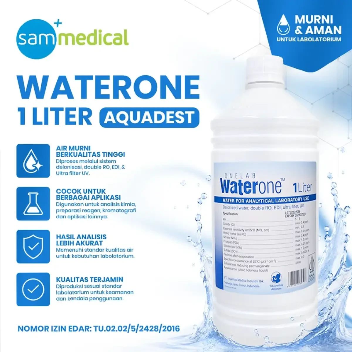 Jual One Lab Water One 1l Aquadest / Pure Water Di Seller Sam Medical ...