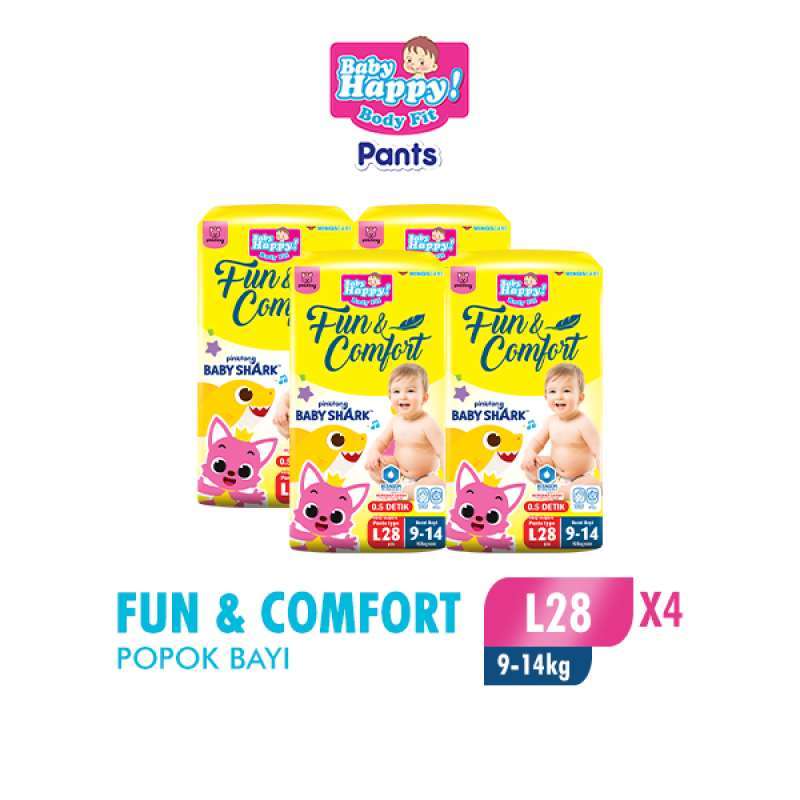 [4 Pcs] Baby Happy Pants Popok Bayi Celana Extra Kering PINKFONG L-28