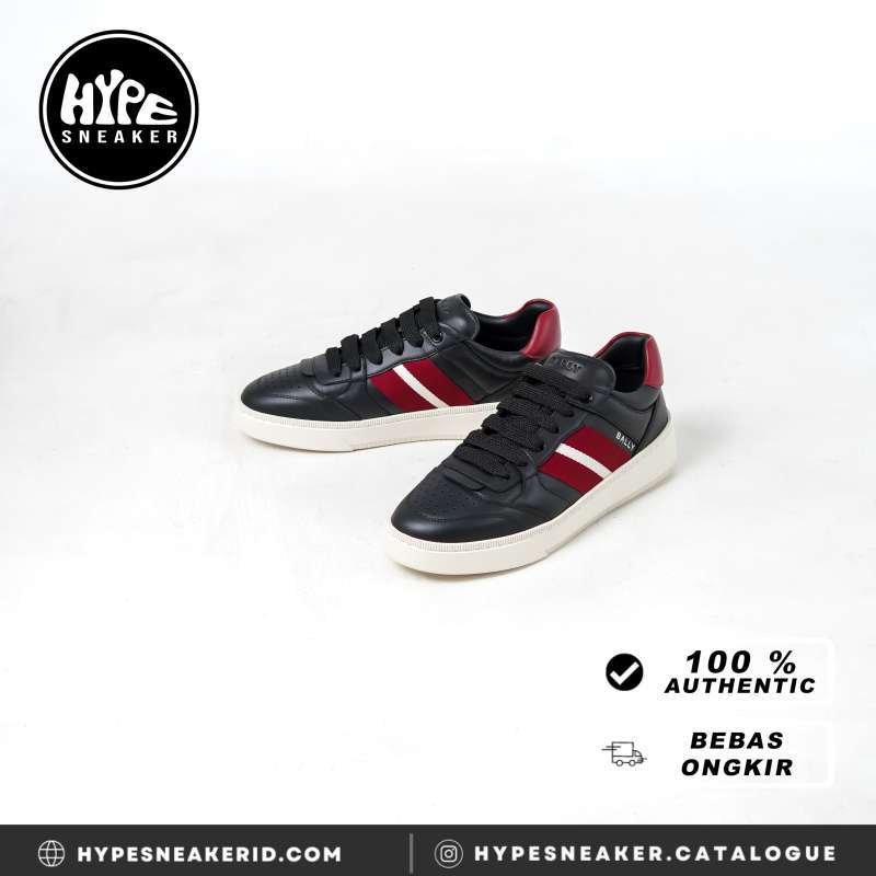 Sepatu BALLY REBY STRIPE RED BLACK SNEAKER 100 ORIGINAL