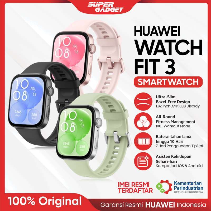 HUAWEI Watch Fit 3 Smartwatch Fit3 Ultra Slim Jam Tangan Digital Android Garansi Resmi
