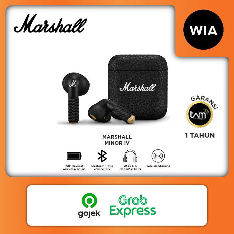 Marshall Minor IV Black Earphone Bluetooth Original Garansi Tahun
