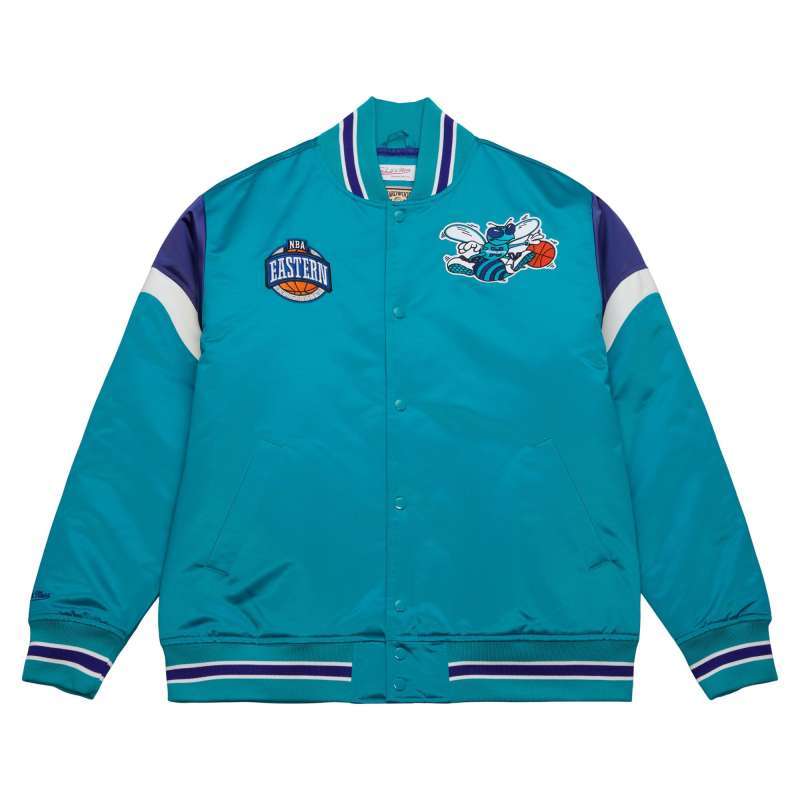 Mitchell Ness Unisex Basketball Heavyweight Satin Jacket Charlotte  Hornets [JBF5516-CHOYYPPPHRBL] Jaket Basket Pria/Wanita