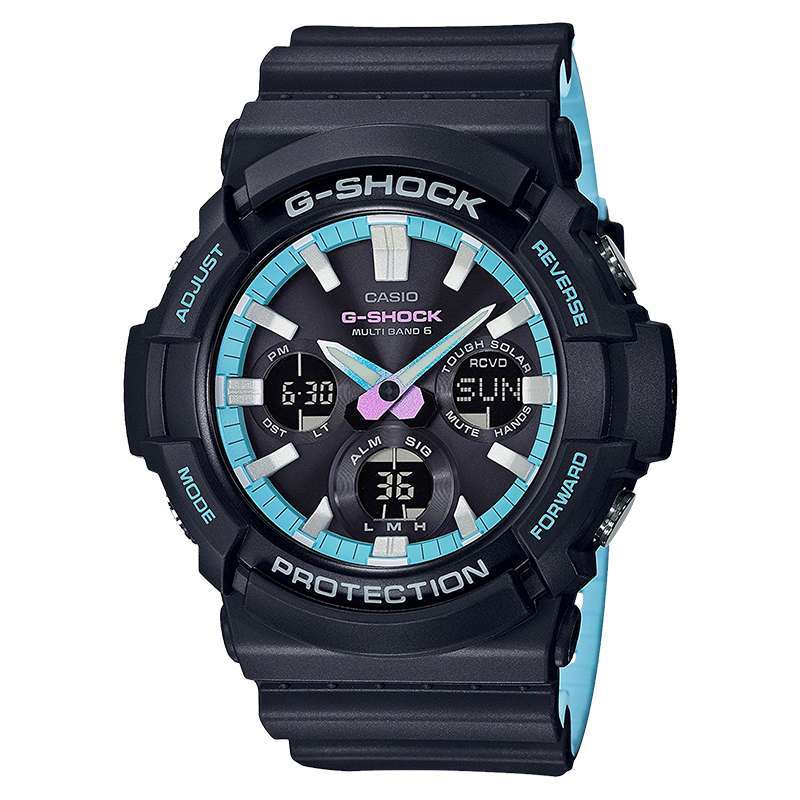 Jam Tangan Pria Casio G-Shock GAW-100PC-1AJF Pearl Blue Neon Accent Color  Digital Analog Dial Black Resin Band (JDM)