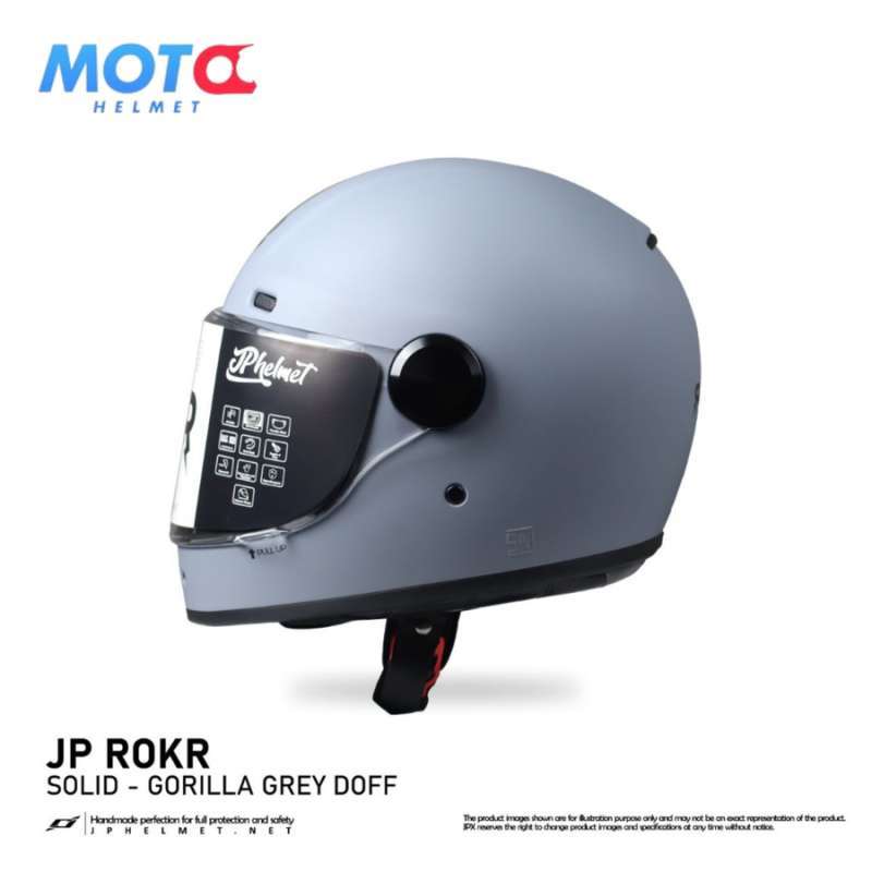 Jual Helm Fullface Retro Jp Rokr Solid Gorilla Grey Doff Xxl