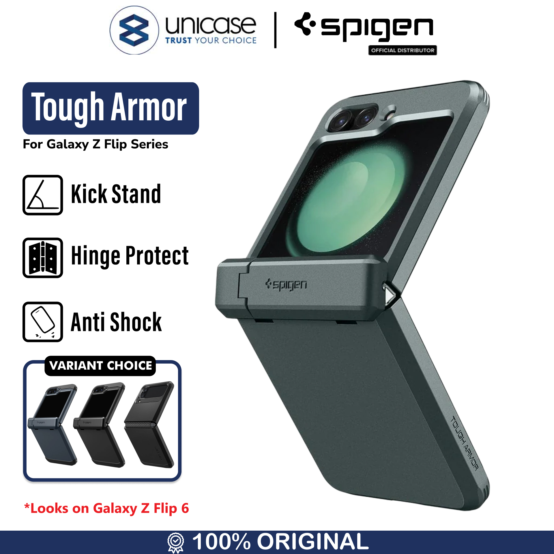 Spigen Galaxy Z Flip 5 Case Stand Tough Armor - Abyss Green ACS06228