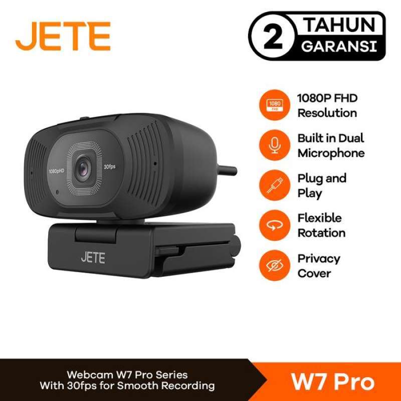 Webcam JETE W7 Pro 1080p Full HD untuk Meeting dengan Dual Mikrofon dan Plug & Play, Desain Elegan dan Braket Multifungsi, Ideal bagi Profesional dan Pemilik Bisnis