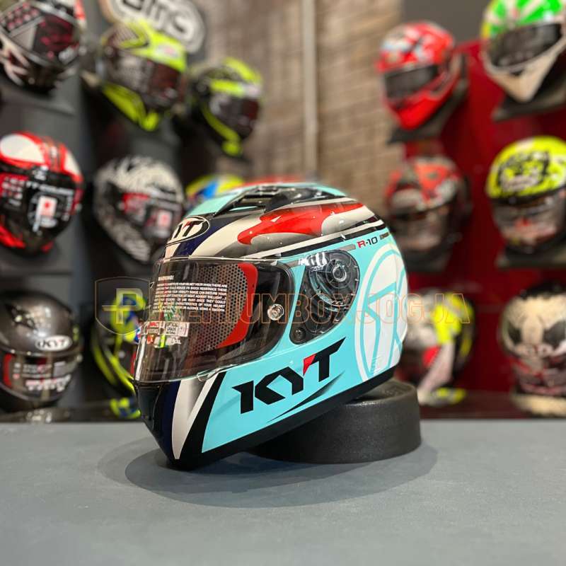 Jual KYT R10 Flat Visor RD ED #1 Helm Full Face - XL Blue White di ...