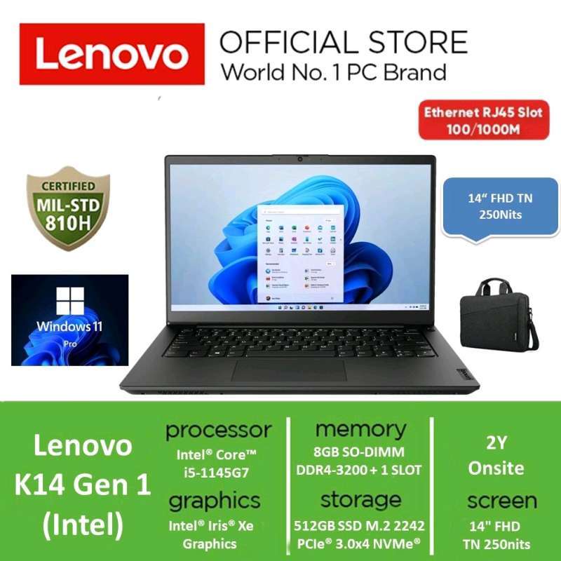Lenovo K14 Gen 1 Laptop with Intel 7th Gen Core i5, 8GB RAM, 512GB SSD, 14 FHD Display and Iris Xe Graphics. Perfect for Professionals