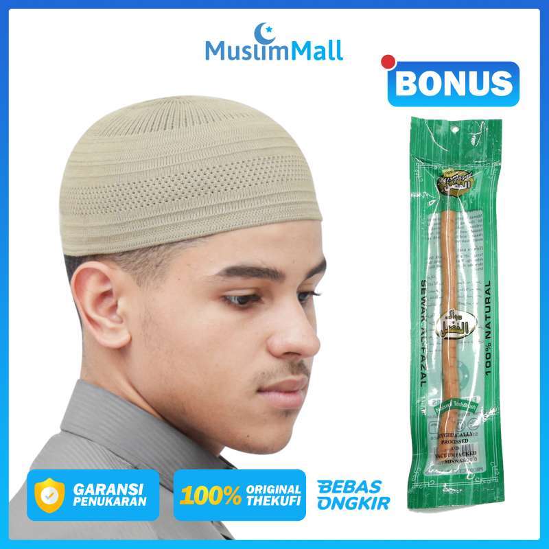 Jual The Kufi Katun Islami Elastis Peci Sholat Khaki 6 di Seller