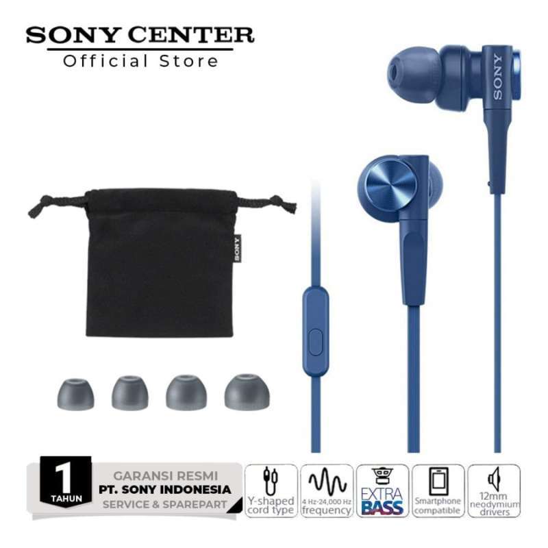 Sony MDR-XB55AP Extra Bass In-Ear Headphones With Microphone - Black, 12mm Drivers, Tangle-Free Cable, Includes 4 Ear Tips
