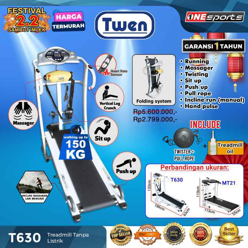 Promo BFIT OneSport Manual Treadmill 630 Multifunction Diskon 47
