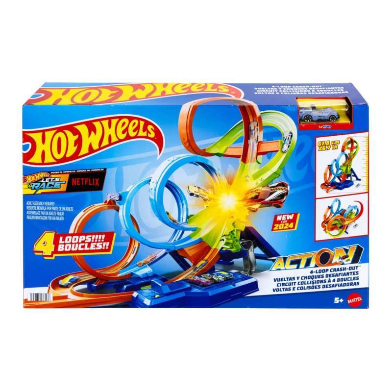 Hot Wheels Action 4-Loop Crash Out Track Set With Motorized Booster HXR70