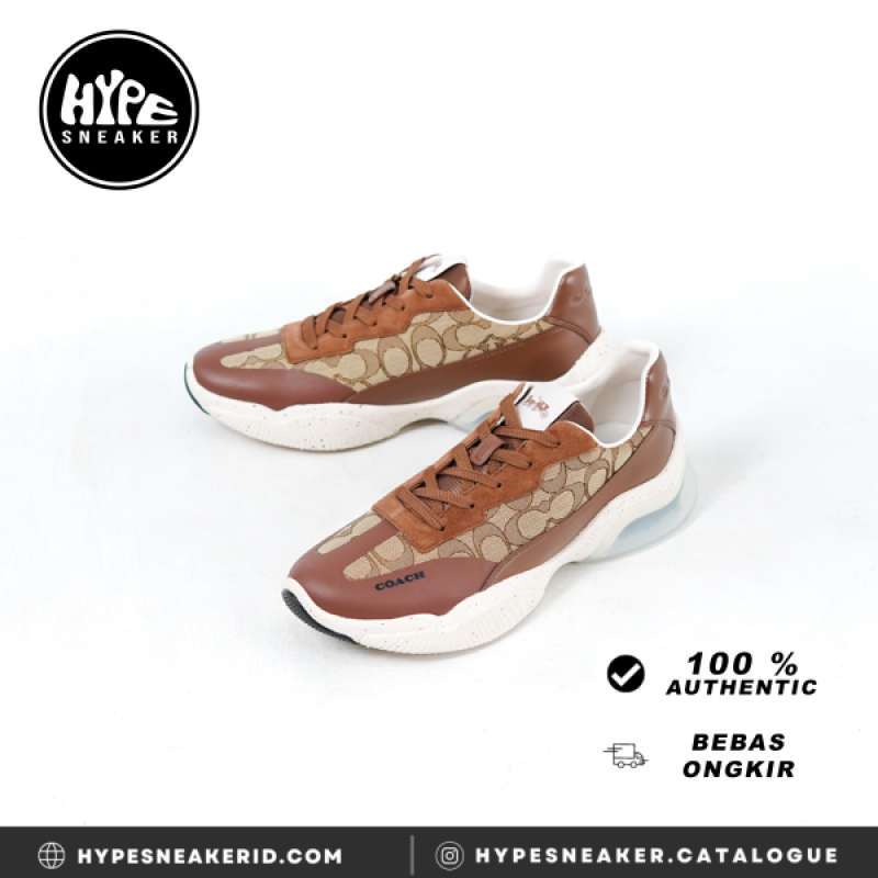 Sepatu COACH CITY RUNNER MONOGRAM BROWN SNEAKER 100 ORIGINAL
