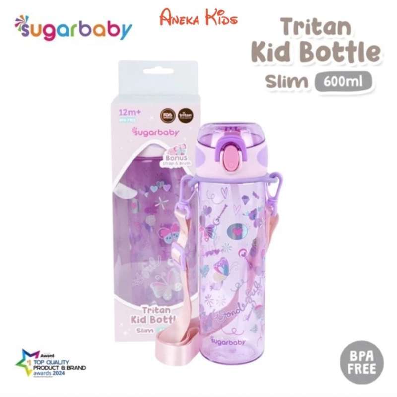 Promo Sugarbaby Tritan Kid Slim 600ml Blue/pink Grey Basket