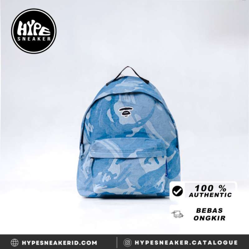 Promo Tas Aape Head Camo Denim Blue Backpack 100% Original Diskon