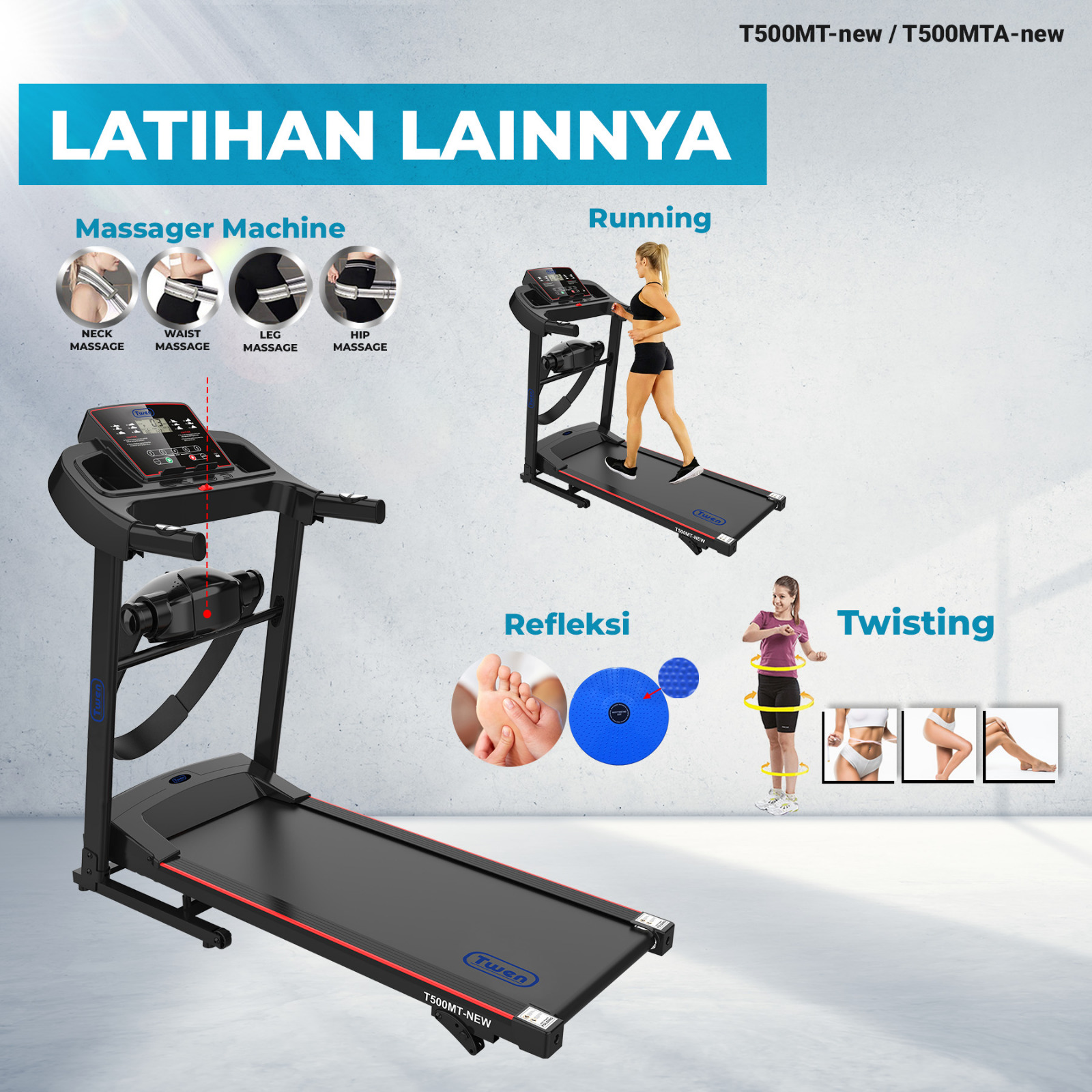 Jual Treadmill Listrik Multifungsi Twen T500mt Black Di Seller Tokindo