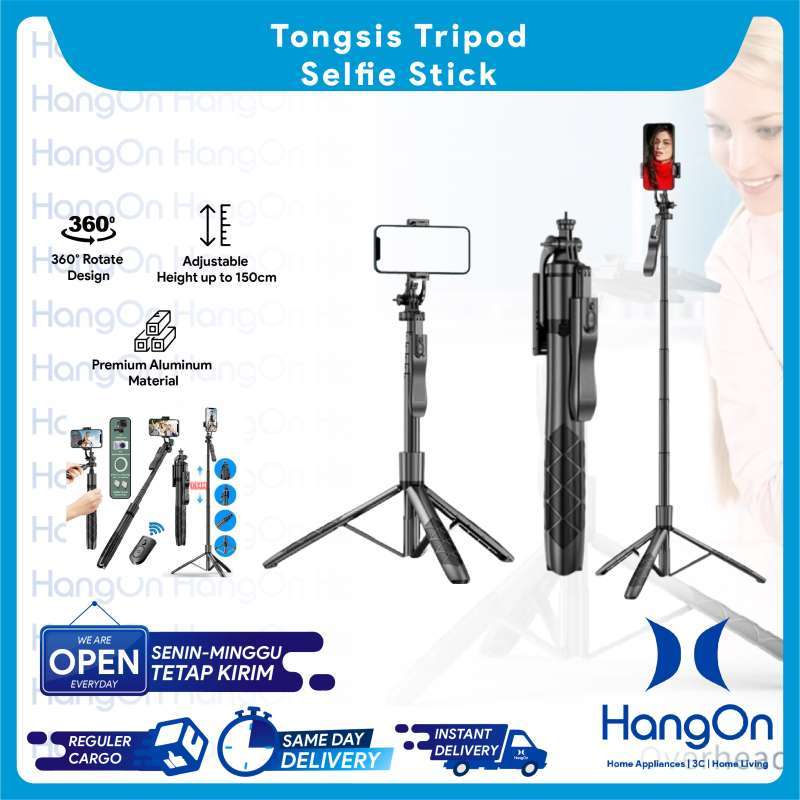 Tripod Tongsis Monopod 153cm Travel Selfie Stick Bluetooth Remote with 1/4  Adaptor Hand stabilizer Aluminium Hp Kamera DSLR Smartphone