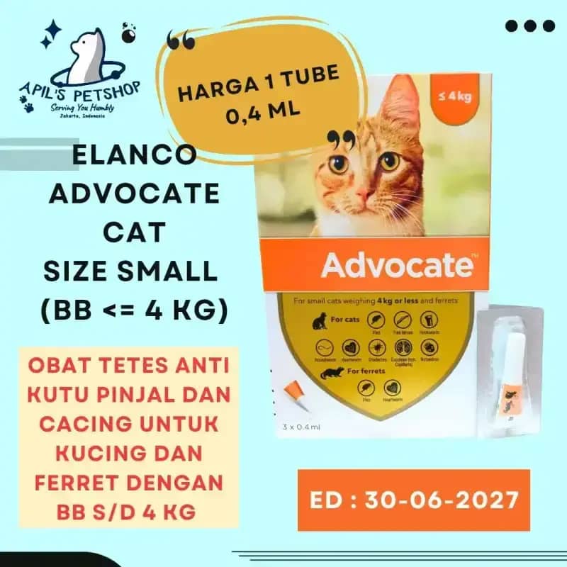 Jual Advocate Cat Elanco Obat Kutu Cacing Kucing Bb S/d Kg