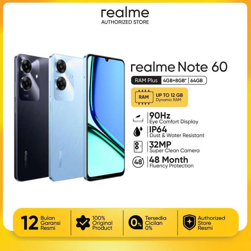 Jual Realme Note 60 4+4/64gb | 32mp | Dust & Water Resistance Ip64
