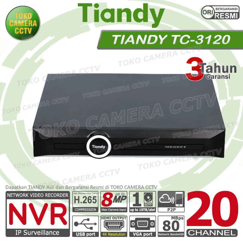 NVR TIANDY 20 CHANNEL TC-R3120 NVR CCTV 4K 20CH TIANDY 8MP NON POE