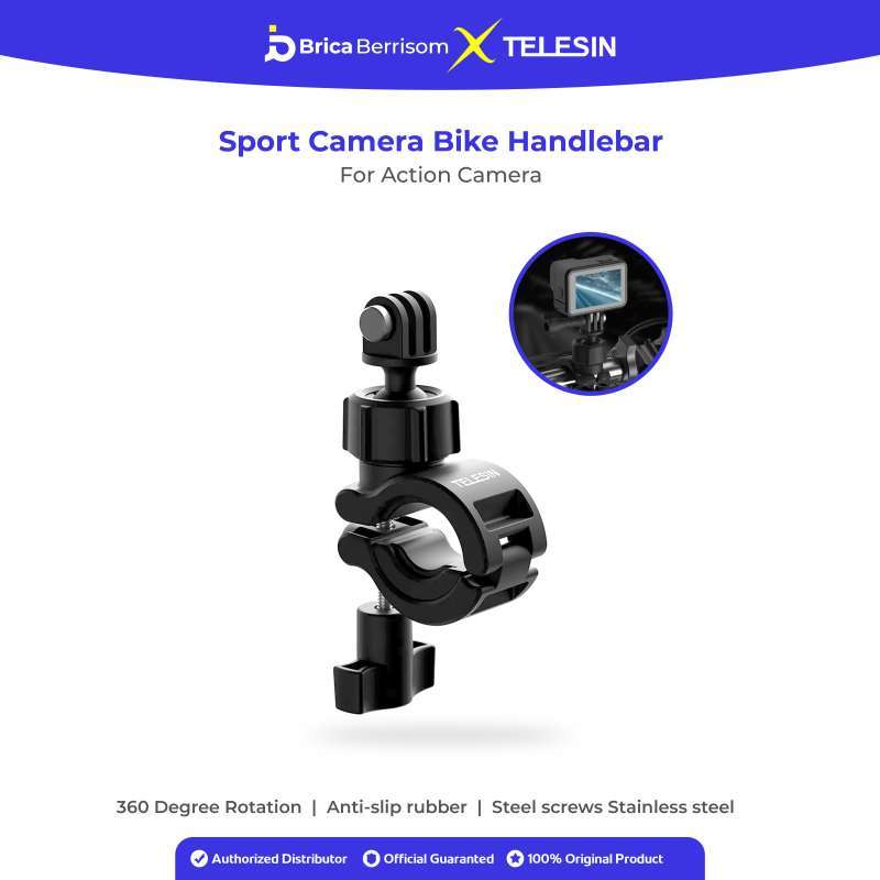 TELESIN 360 Degrees Mounting Stang Sepeda Bicycle Motor Motocycle Clamp  HandleBar Bracket Mount For Action Cam GoPro Brica B-Pro5 BPro Insta360  Akaso