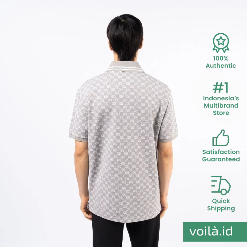 Gucci GG Jacquard Embroidery Polo Shirt Grey White