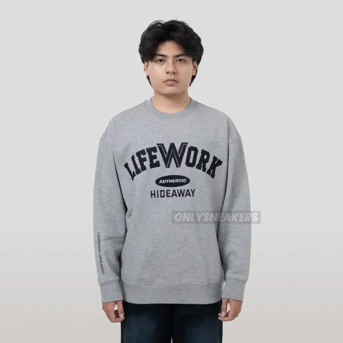 Jual Lifework Authentic Embroidery Logo Sweatshirt Grey Di Seller 