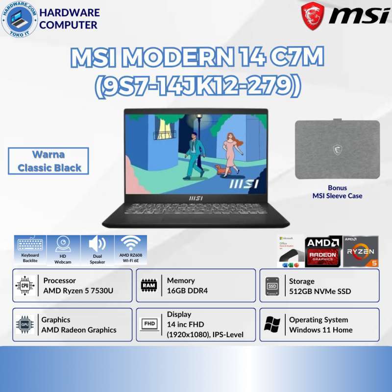 MSI Modern 14 C7M 279 AMD Ryzen 7530U RAM 16GB SSD 512GB