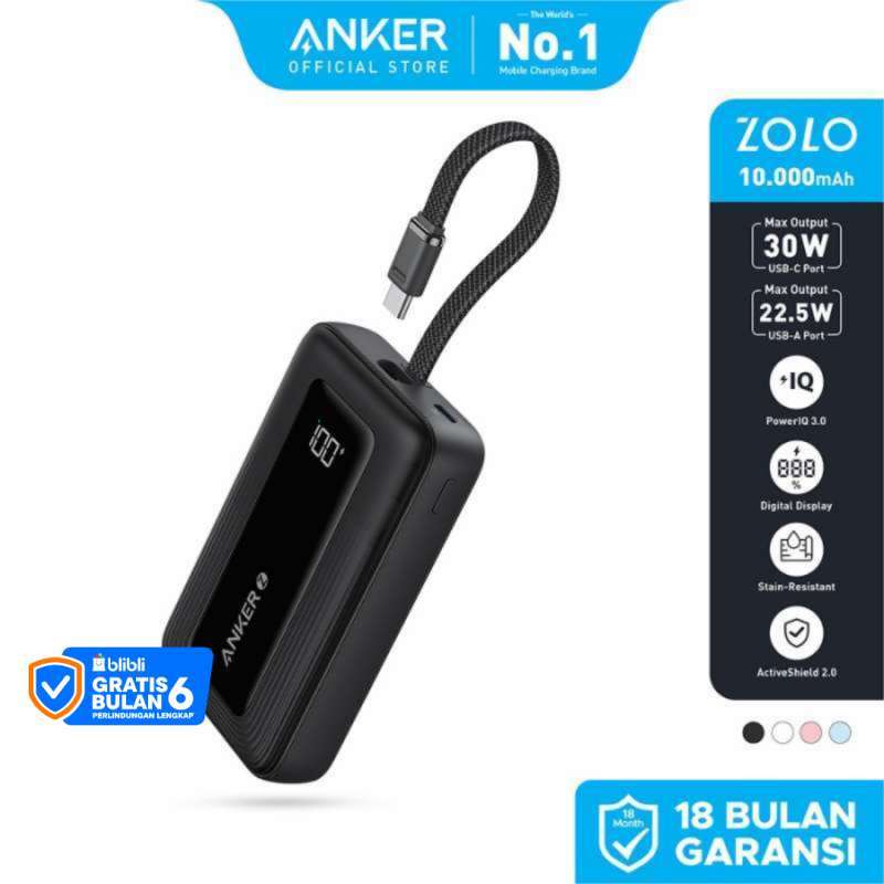 Anker Zolo Power Bank A1688 30W 10000mAh With Cabel Type C Fast Charging PD 3.0