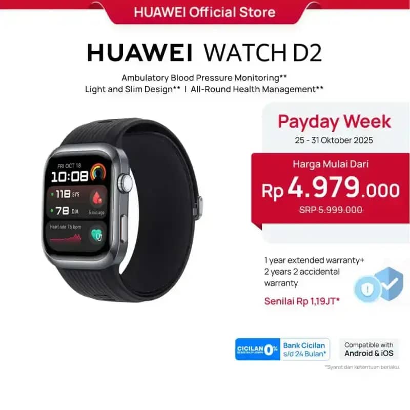 Promo HUAWEI Watch D2 Smartwatch 24-hour Ambulatory Blood