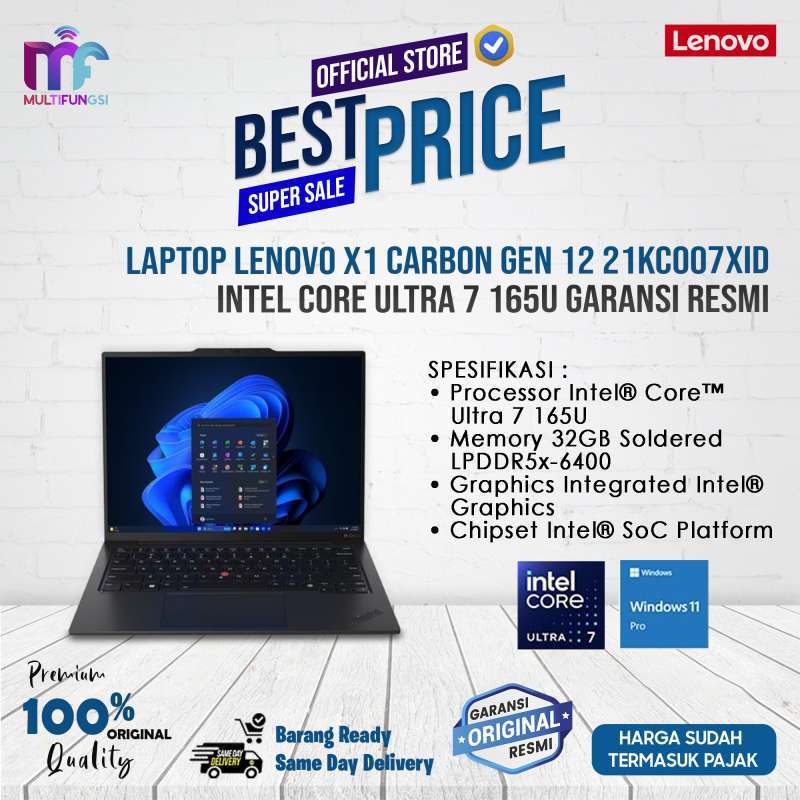 Laptop Lenovo X1 Carbon Gen 12 dengan Intel Core Ultra 7, Layar 14 WUXGA, RAM 32GB, dan SSD 1TB, Cocok untuk Profesional dan Bisnis Dinamis
