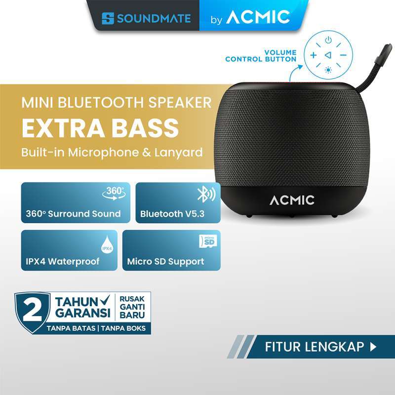ACMIC MINI BOOMBASS, Portable Bluetooth Speaker dengan Bass Ekstra dan Suara Surround 360°, Tahan Air, Ideal untuk Pengalaman Audio Dinamis di Perjalanan