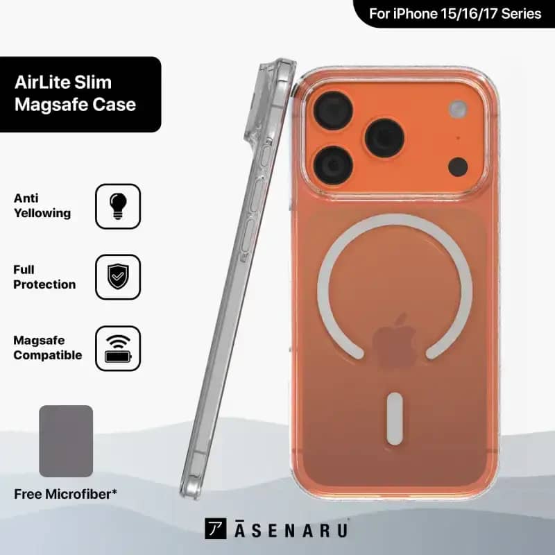 Case Premium iPhone 15/16/17 Air/Plus/Pro/Max Series Asenaru AirLite  Magsafe Clear Hard Slim Clear Cover Casing