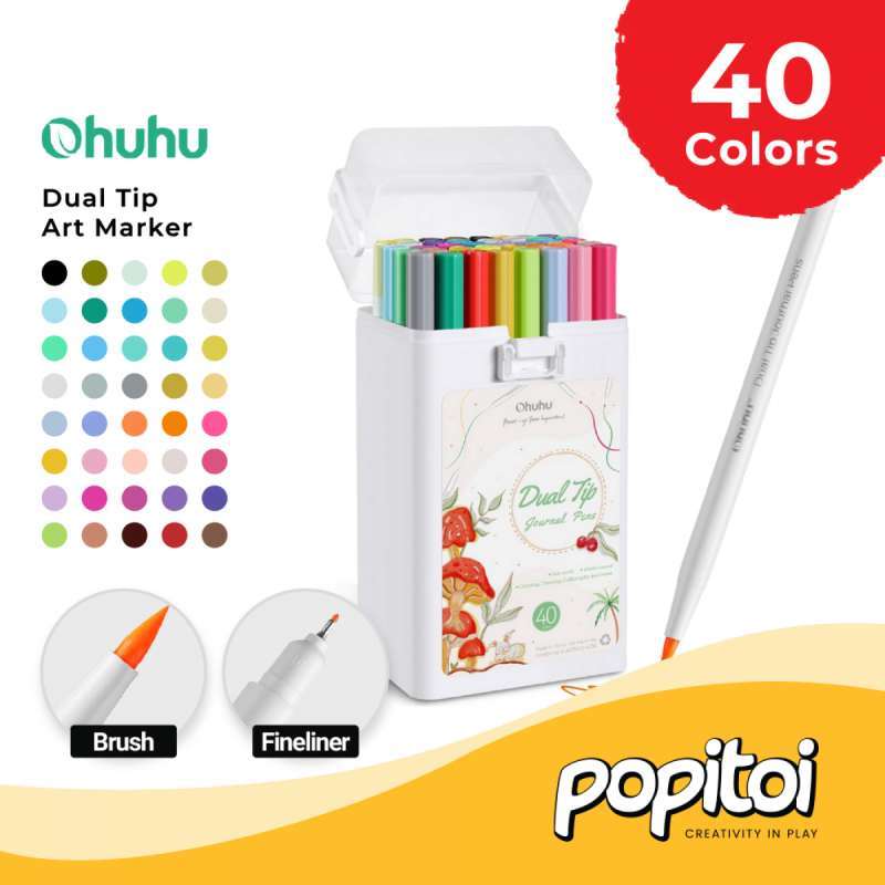 OHUHU Dual Tip Water-Based Art Marker Set Extra Fine Brush Pens Art