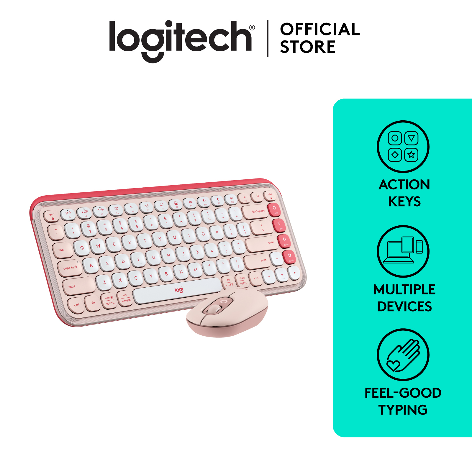 Promo Logitech Pop Icon Combo Wireless Mouse & Keyboard Rose (rose ...