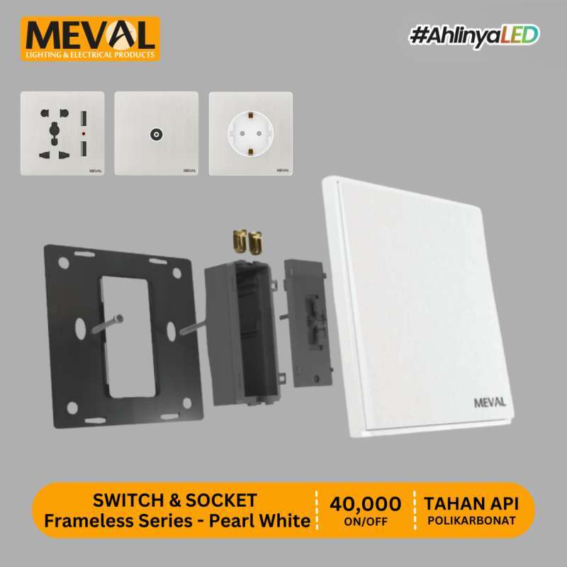 Promo Meval Stop Kontak Saklar Dan Soket Minimalist Frameless - Pearl ...