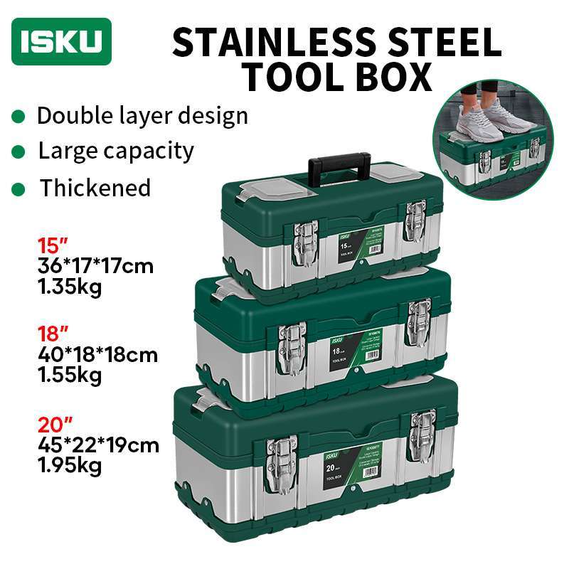 ISKU Tool Box 15-20'' Besi Baja Kotak Perkakas Besar 20inch Material  Stainless Steel Toolbox