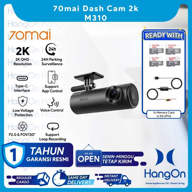 70mai Dash Cam M310 Plus 3K, 1620P Dashcam Auto, WiFi, Visione Notturna, Rilevamento del Movimento, Registrazione Time-lapse, WDR, Registrazione in Loop, Modalità Parcheggio, WiFi, APP, Max 256 GB