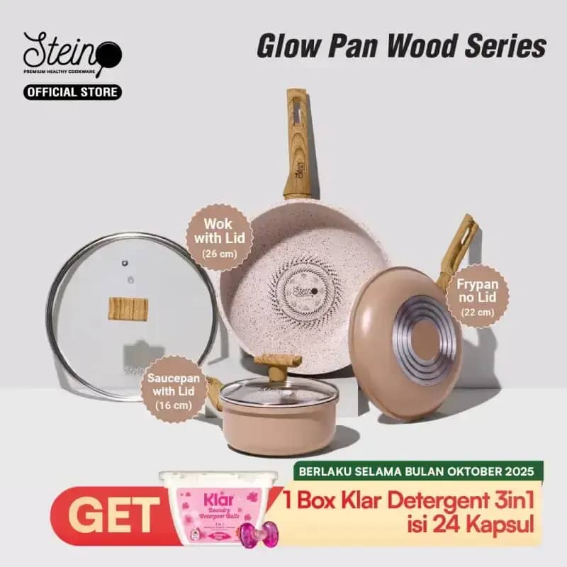 Promo Stein Glowpan Set 5in1 Wood Handle Panci Set Lapisan